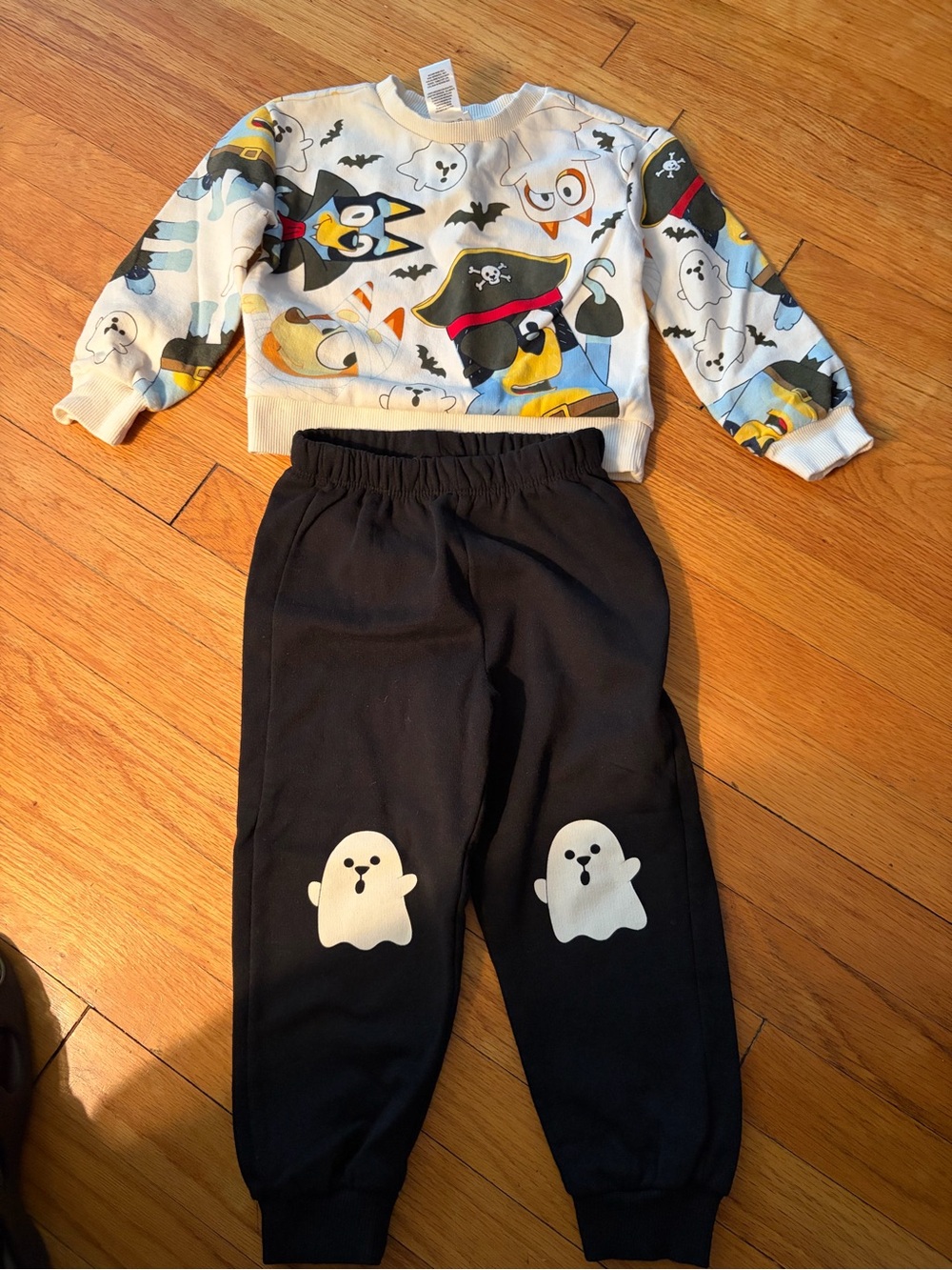 BlueyKids Ghost & Pirate Sweatshirt Set - White Top, Black Pants